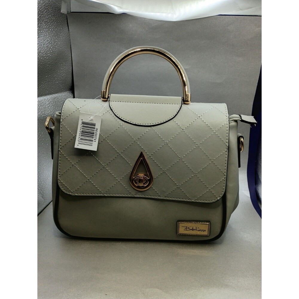 Gray Bella Russo quilted faux leather handbag with a gold-toned metallic handle